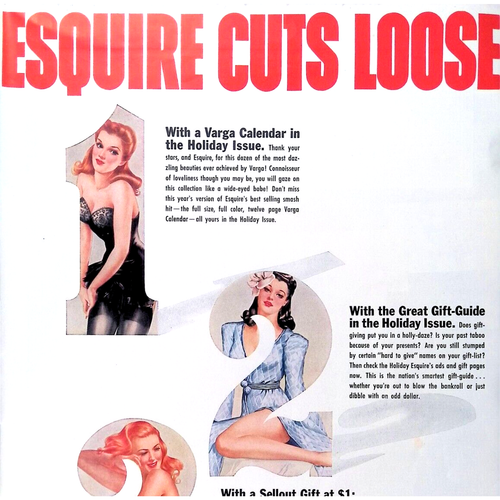 Esquire Magazine 1941 Print Ad Vargas Models Esquire Cuts Loose 11"X14" - Picture 2 of 3