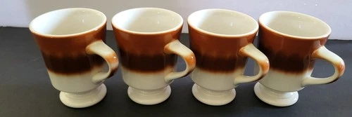 Vintage Syracuse China Ombre Brown Fluted Pedestal Coffee Mugs Restaurant Ware