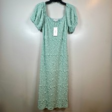 Worth Collective Mint Green Textured Puff Sleeve Midi Dress Coquette Cottagecore
