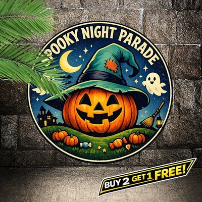 Halloween Pumpkin Ghost Bat Trick or Treat Metal Tin Sign Wall Decor 8x12