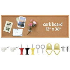12'' x 36'' Cork Bulletin Board Framed Large Wall Mounted Corkboard with Brown