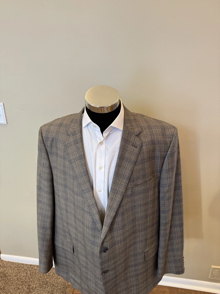 Joseph Abboud Hombre 52L Marrón Cuadros 100% Lana Tela Italiana Abrigo Deportivo Usado en Excelente Condición Foto 2 de 4