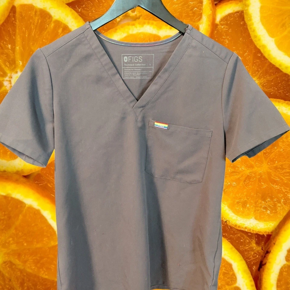 FIGS Technical Collection Scrub Top Size S Gray Rainbow Pocket Detail - Image 2 of 4