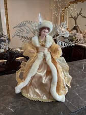 Christmas Angel Tree Topper White Gold And Ivory Lace Embroidered 13&rdquo; Tall
