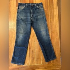 Vintage Wrangler Mens Dark Blue Straight Jeans 85301PS 36x34 Made in USA 80s