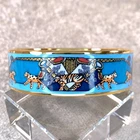 Vintage Hermes Paris Bangle Bracelet Blue Enamel Leopard with Gold Rim Size 70