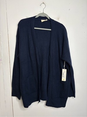 78 Sunny Sweater Womens 2X Navy Chunky Heavy Cardigan Pacific Shaker Comfy Cozy