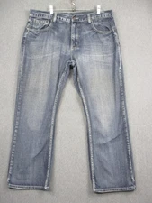 Flypaper Jeans Mens 38x30 Blue Bootcut Denim Distressed Faded Wash Casual Pants