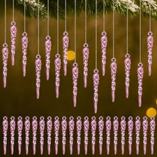 Pink 36 Pcs Christmas Ornaments Mini Icicle Christmas Decoration Plastic Crys...