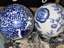 (2) Blue And White Porcelain  Decorative Orbs Balls Free Shipping