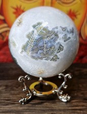 Moss Agate Crystal Sphere 66mm 408g & Stand - Frozen