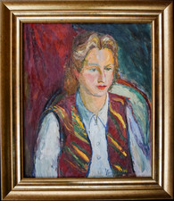 1930s French Portrait Oil Painting Expressionist Yvonne Mondin Signed Framed