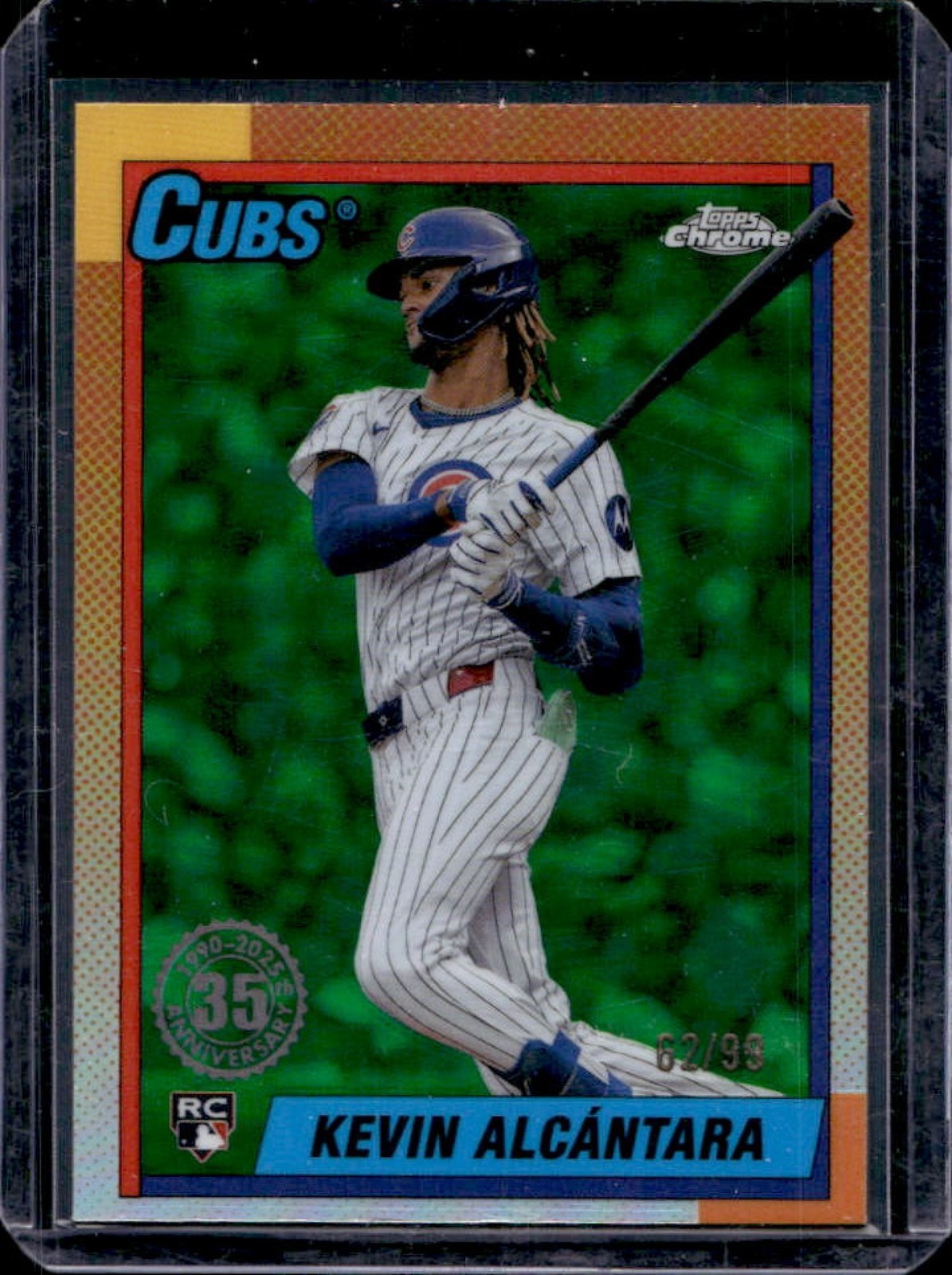 2025 Topps Chrome Kevin Alcantara 1990 Baseball RC Green Refractor #/99 Cubs