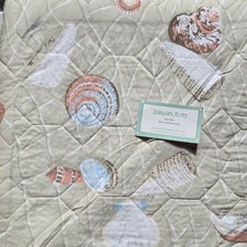 LAURA ASHLEY King QUILT w/ 2 Standard Shams BEACH HOUSE SEASHELLS Tropical