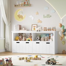 120cm Kids Toy Storage Unit Cabinet with 4 Drawers on Wheels Toy Organiser White