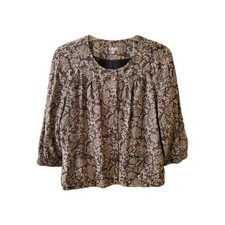 J Jill Women  s Jacket Blazer Tencel Lined XLT Indigo Blue Paisley Floral XL Tall