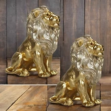 2-PC Gift Set 8"H Golden Lion Sitting Figurine Ornament Home Decor Unique Gift