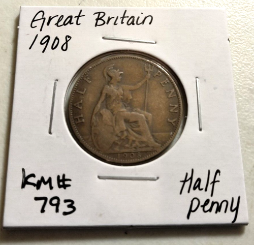 1908 Great Britain Half Penny - KM#793 (IN#11125) Combined Shipping - Picture 3 of 4
