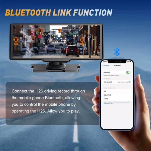 10.26" Touch Screen Car Wireless Apple CarPlay Android Dash Cam DVR Dual Camera - Picture 12 of 18