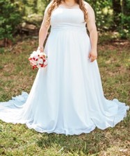 Size 20W White Strapless Wedding Dress Chiffon A-Line Bridal Gown