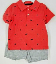 Carter  s Baby Polo Peach Print Shirt  Striped Shorts Set Size - 12 Months NEW