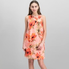 Lauren Ralph Lauren Floral Print Sleeveless Dress Layered Pink Orange Size 12