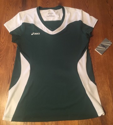 Asics Rocket Jersey Green And White V-Neck Shirt Women's L Large NWT! $48