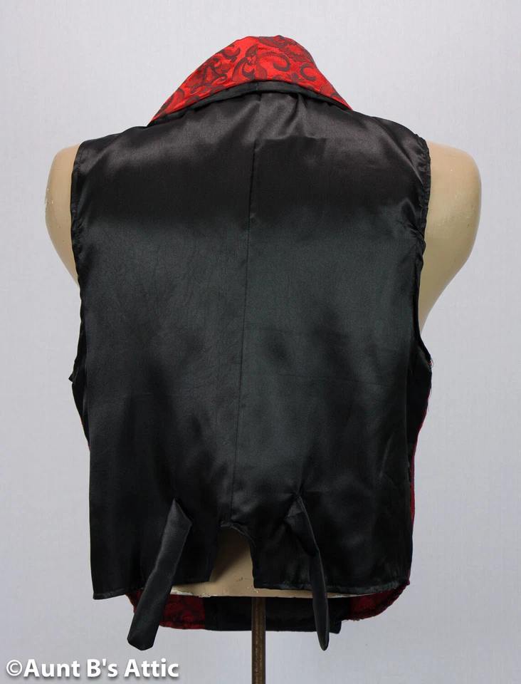 Victorian/Gothic Vest Full Back Red Brocade/Blk Poly Satin Double Breasted Vest - Image 3 of 3