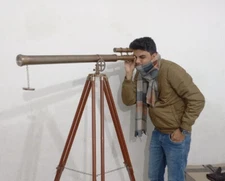 Brass Antique Nautical Marine Maritime Telescope With Wooden Tripod 39 Inches