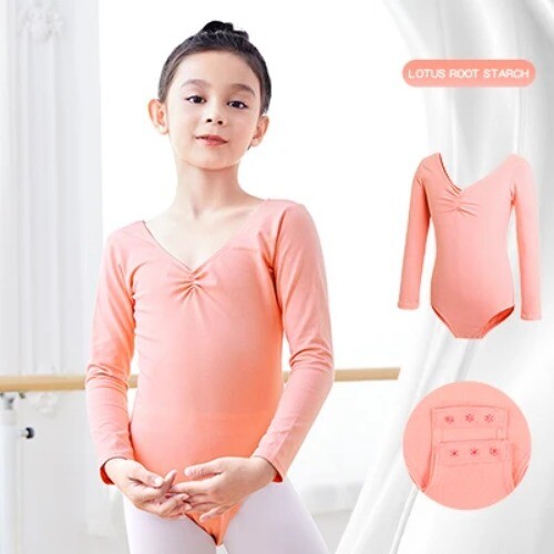 Girls Ballet Dance Costume Kid Long/Short Sleeve Cotton Kids Turnpakje Leotard - Picture 41 of 47