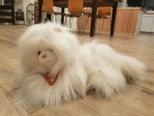 Dakin White Kitty Cat Plush Blue Eyes Soft Fluffy Vintage 1986 red collar 18"