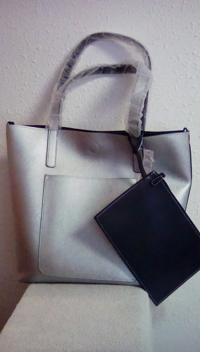 Brand New Women's Reversible HandBag with Zip Pouch Gray or Black