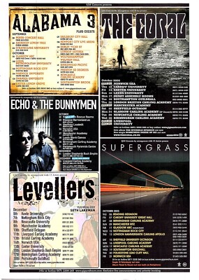 (MOJ9) LIVE TOUR DATES ADVERT 11X9'' ALABAMA 3, THHE CORAL, ECHO & THE BUNNYMEN