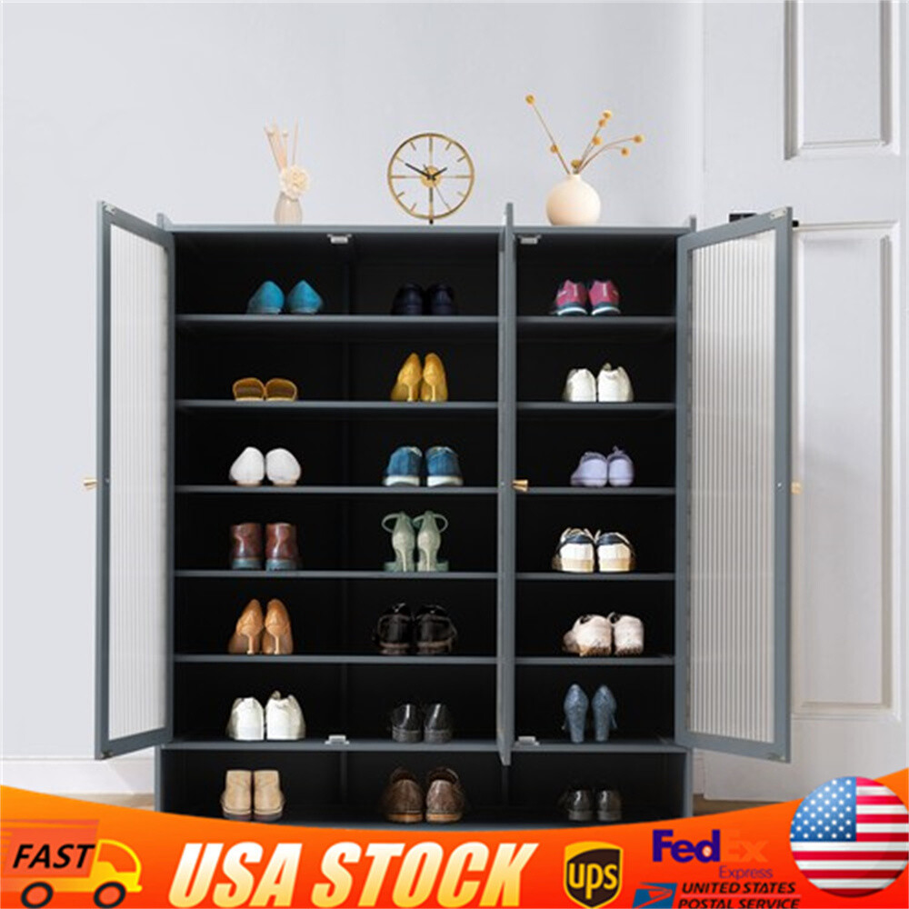 Freestanding Shoe Rack Cabinet with Slipper Organizer and Plant Shelf for Entryway Storage