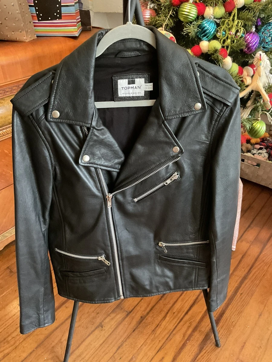 Topman black leather clearance jacket
