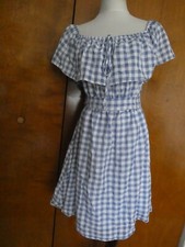 Anthropologie 11-1 Tylho Off-The-Shoulder Dress Plaid Gingham Blue/White XLarge