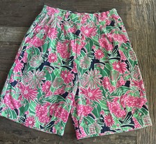 VTG 80s Lilly Pulitzer Sz 12 Shorts Pink Green Floral Corduroy High Waisted