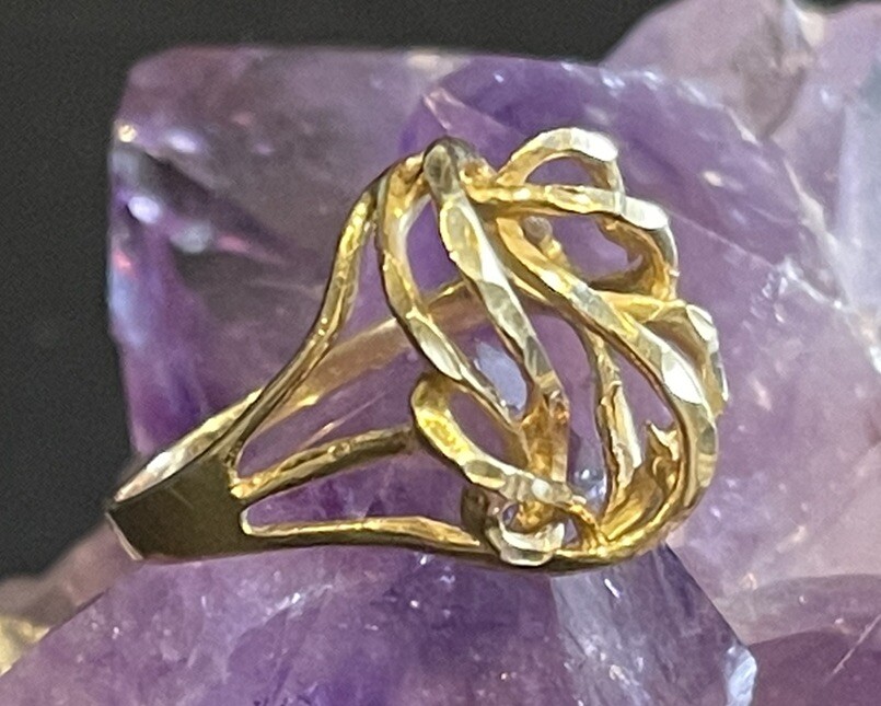 14K Solid Yellow Gold Open Work Modern Ring Size … - image 1