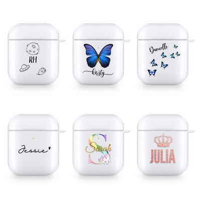PERSONALISIERTE HÜLLE FÜR AIRPODS INITIALEN NAME KUNDENSPEZIFISCH GESCHENK SILIKON DURCHSICHTIGE ABDECKUNG 