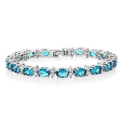 Gorgeous Oval And Round Lake Blue Cubic Zirconia Cz Tennis