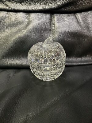 Vintage Crystal Cut Glass Sugar Bowl, Apple Pumpkin Shape w/Spoon Slot New