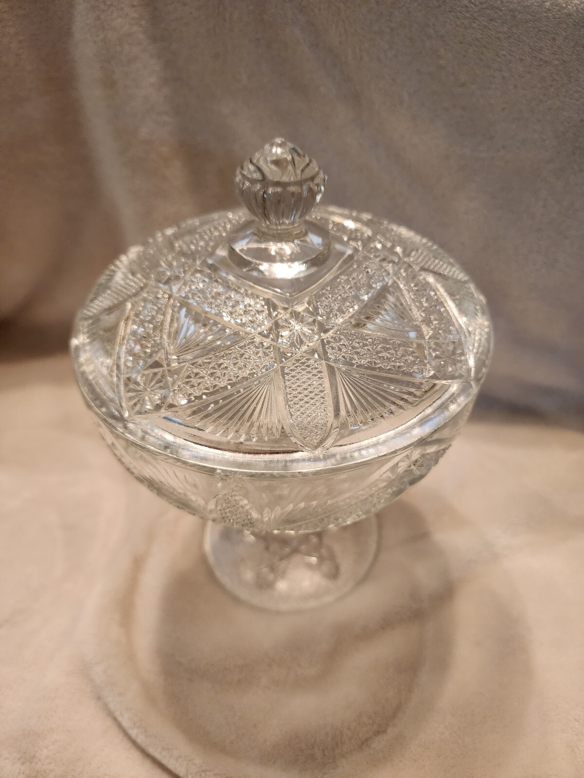 Vintage Crystal Cut Tall Footed Candy Dish with Lid eBay