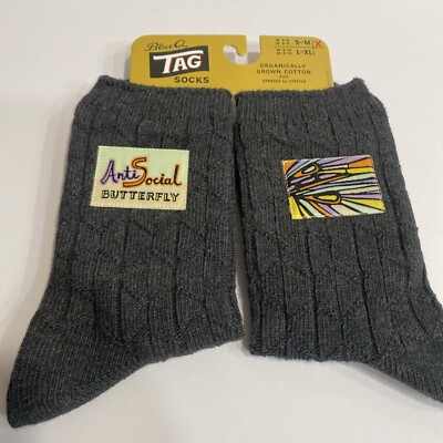 Blue Q Anti Social Butterfly Tag Socks Size S-M Organically Grown Cotton Unisex