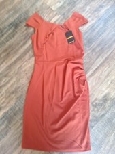 Miusol Women Business Career Rust Red Dress Size M Sleeveless Pleat Rouching