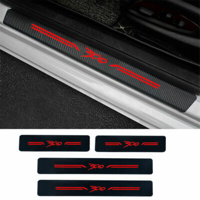 4-Piece Carbon Fiber Leather Door Sill Stickers For Chrysler 300/300C/300S - Red