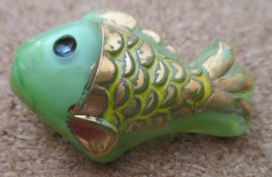 1-Czech Glass Gold, Yellow, Green Fish with Black Eye-Realistic Green Button #15