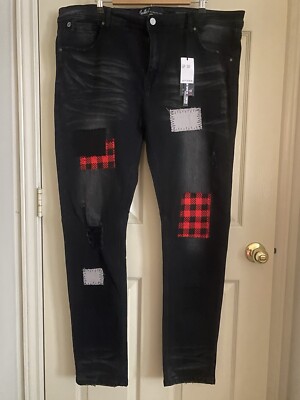 Switch Remarkable Jeans New Mens 42x34 Black and Red Patch