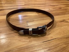 Vintage 1993 ONYX By Brighton 42" Leather Belt Silver Buckle Brown Western 74807