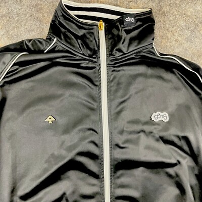 Men LRG Lifted Research Group Track Jacket Black 2 Front Pockets