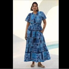 Anthropologie Maeve The Somerset Maxi Dress in Blue Bandana Sz XL New With Tags